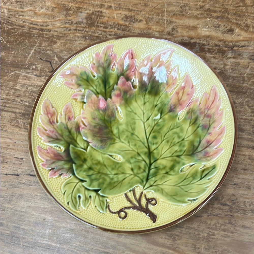 Vintage Zell Germany Majolica Plate with Leaf. KK467